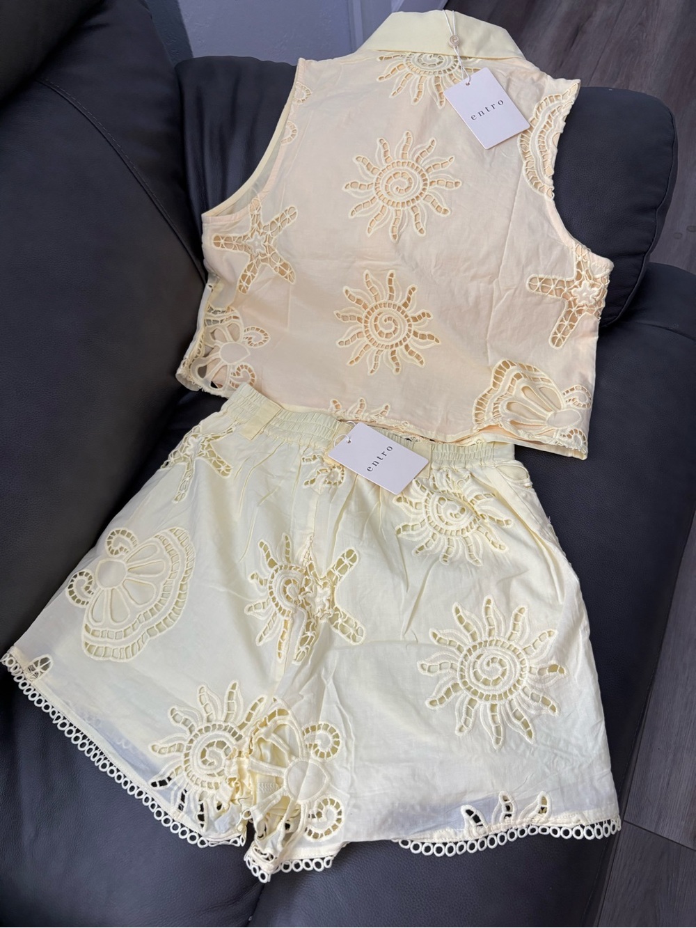 ❤️NEW entro Yellow Eyelet-Trim Button Front Top And shorts sets - Picture 11 of 15